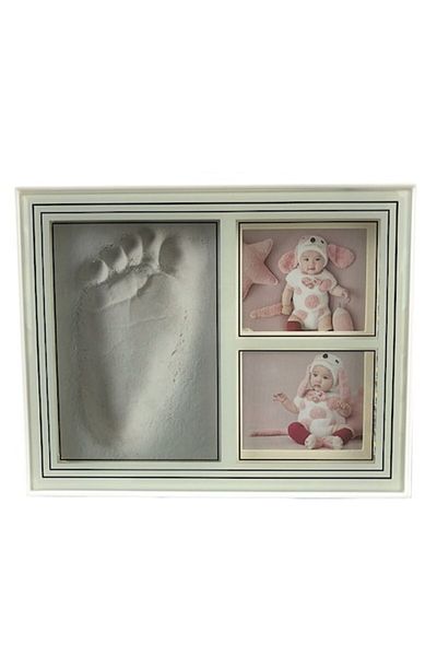 OEM Ramă foto dublă, plastic, cu LED-uri și secțiune de decorare pentru bebeluși, albă, 25x20 cm