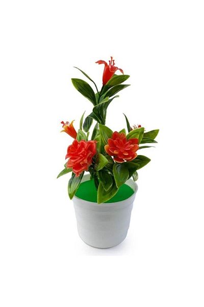OEM Plastic Flower Pot with Decorative Flowers, Red, 10x18 cm