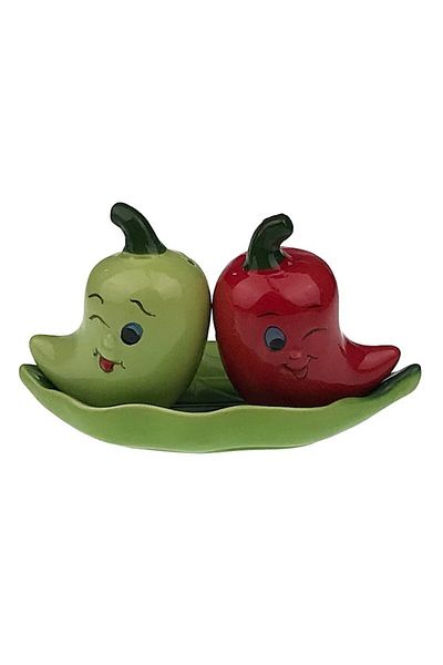 OEM Set de ulcioare ceramice pentru sare/piper, legume/fructe, 14x9cm, multicolor, design cu chili