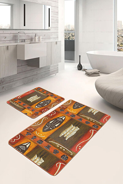 Realhomes مجموعة منشفة حمام قابلة للغسل بنمط عرقي أفريقي برتقالي بني مكونة من...