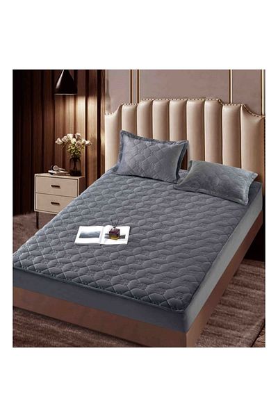 JOJO HOME Bed Cover and 2 Pillowcases, Jojo Home, Velvet, Floral Pattern, Quilted Topper, 140x200cm, Gray