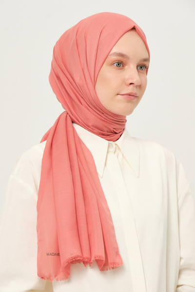 Madame Polo Plain Cheesecloth Shawl Salmon