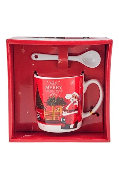 OEM Cană ceramică cu lingură cu Moș Crăciun și sanie 14x14 cm M3