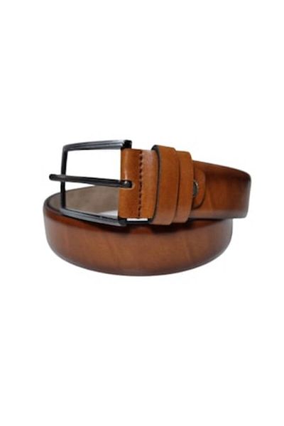 OEM Men's Belt, Leather, Glossy Brown, Width 3.5 cm, Length 125 cm