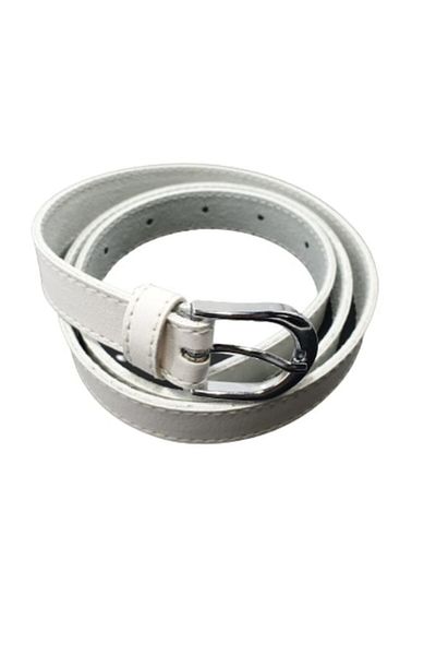 OEM Curea de damă din piele naturală, albă cu cusături albe, lățime 2 cm, M2