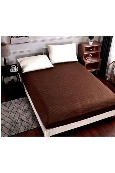 JOJO HOME Cearșaf de pat elastic, Jojo Home, model damasc, 2 persoane, Uni, 180x220cm, maro