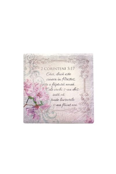 OEM Pot Support with Biblical Inscriptions, Ceramic and Cork, 20x20cm, Multicolor, M5