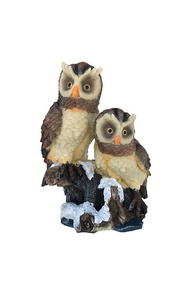 OEM Decoratiune doua bufnite pe butuc, 13x15 cm