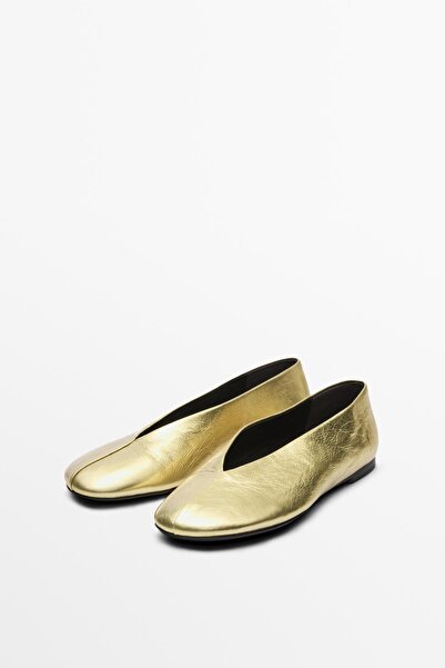 Massimo Dutti METALIK DERI BABET AYAKKABI