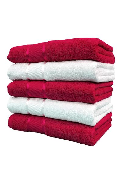 OEM Set 5 bath towels, Cotton, 400g/m², 70x135cm, Red-White