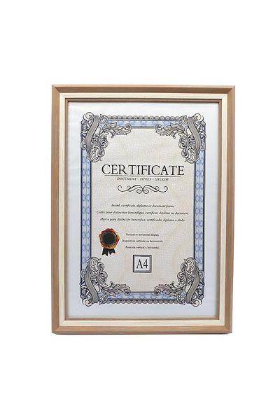 OEM A4 photo frame, plastic, imitation wood, with stripes, cappuccino, 24x32cm