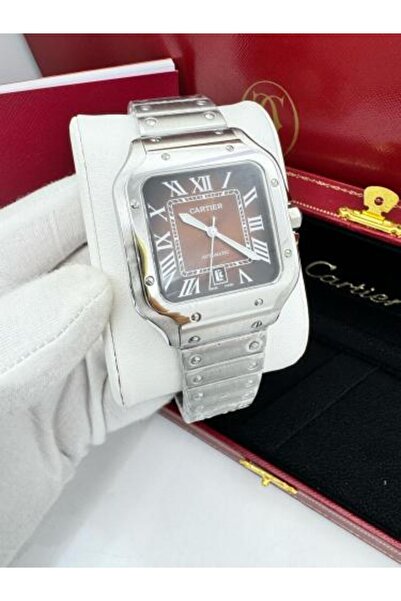 catera Cartier Santos Men's Watch with Brown Dial