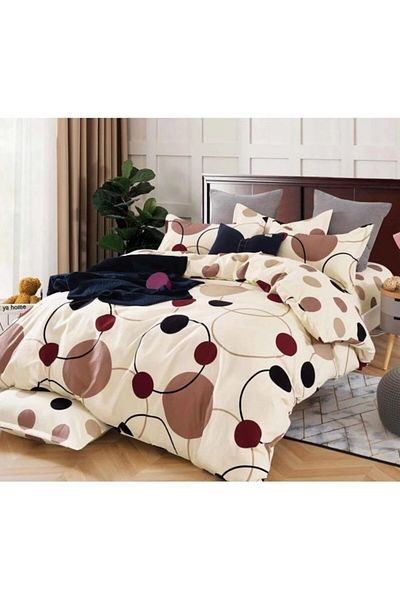 Pucioasa Double Bed Sheet Set, Pucioasa, Finet, 6 Pieces, 2 Persons, Circle Print, 245x250cm, Beige Multicolo