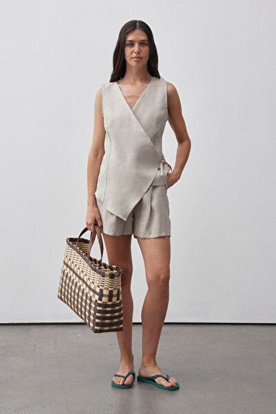 Mathilda Store Kadın Ham Keten Limited Edition Kruvaze Yelek