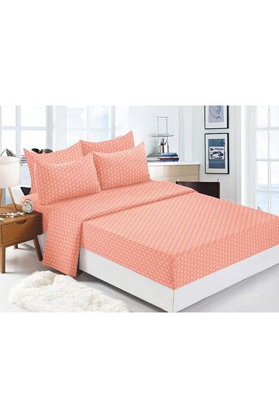 OEM Lenjerie de pat, 6 piese, 2 persoane, 180x200cm, Damasc Finetat, Piersica