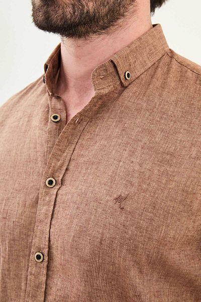 Mcr Plain Slim Fit Basic Linen Men's Shirt Hazelnut - 37356.21Y