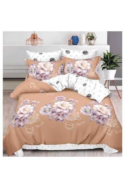 Pucioasa Double Bed Linen, Two Sides, Pucioasa, Floral Print, 6 Pieces, 2 Persons, 180x200cm, Finet Satin, Be