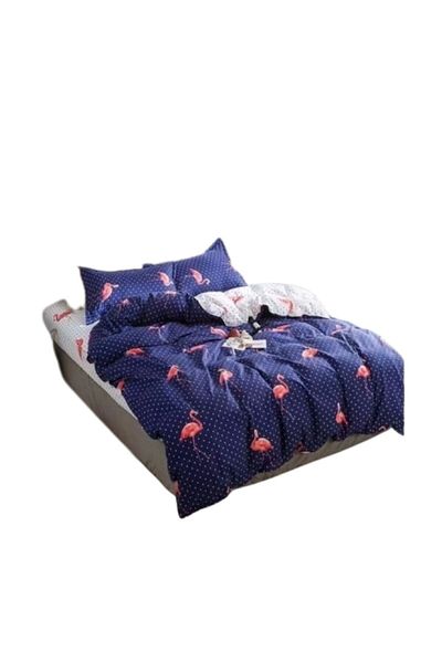 OEM Lenjerie de pat, 4 piese, 2 persoane, 230x250cm, Finet, imprimeu Flamingo, Multicolor
