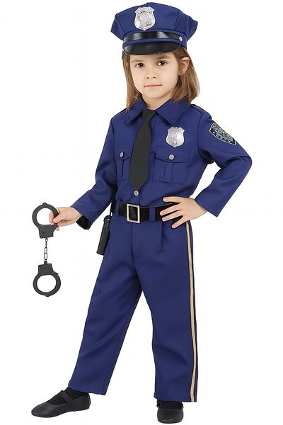 OEM Children's Police Costume - Navy Uniform with Cap, Handcuffs, Whistle and Belt, 5-6 years, 130 cm