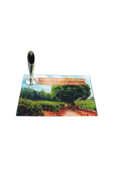 OEM Placă de sticlă cu suport pentru pix și dedicație pentru profesori M4, 12x8cm
