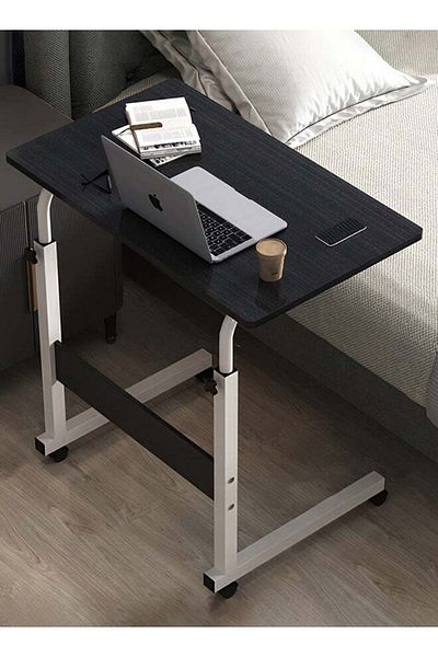 Taimi Side Table with Wheels Adjustable Height Laptop Table For Sofa, Bed and Living Room 60X40CM - Black