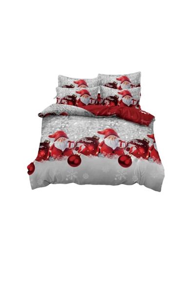 JOJO HOME Lenjerie de pat, Jojo Home, Finet, 1 persoana, 4 piese, Ornamente de Craciun, 155x230cm, Multicolor