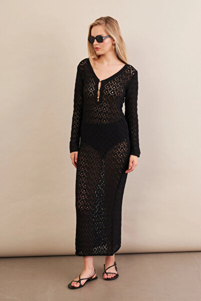 Cool & Sexy Women's Black Accessory Knitwear Beach Dress Kz3237-90
