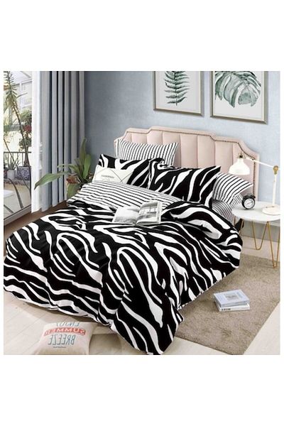 JOJO HOME Lenjerie de pat, Jojo Home, 6 piese, 2 persoane, 245x250cm, Finet Superior, Alb Negru
