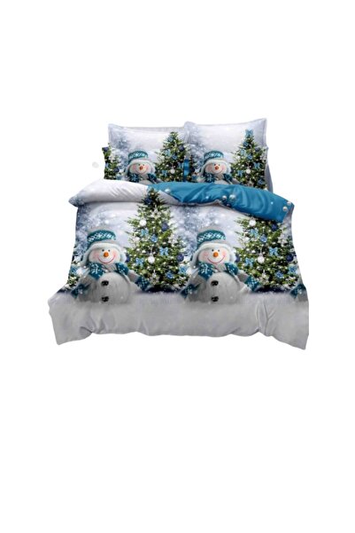 JOJO HOME Lenjerie de pat, Jojo Home, Finet, 1 persoana, 4 piese, Snowman, 155x230cm, Multicolor