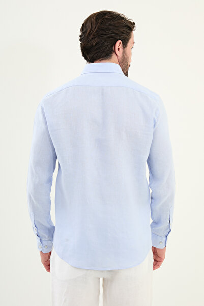 Mcr Cămașă pentru bărbați, dreaptă, slim, cu mânecă lungă, 100% in, albastru - 27079.25Y