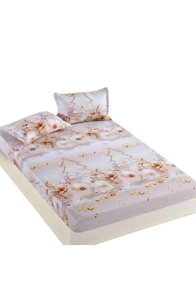 JOJO HOME Husa de pat si 2 fete de perna, Jojo Home, Finet, 2 persoane, 3 piese, Craciun Stralucitor, 180x200c