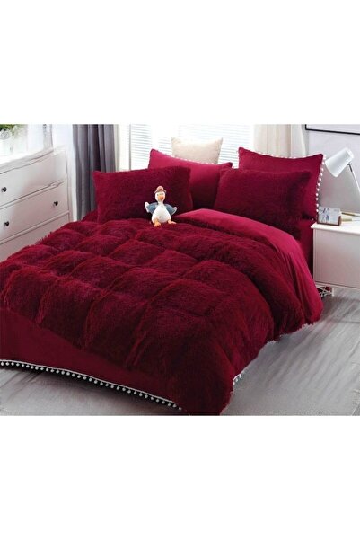 JOJO HOME Lenjerie de pat, Jojo Home, Fluffy, 2 persoane, 6 piese, Uni, 230x250cm, Bordo