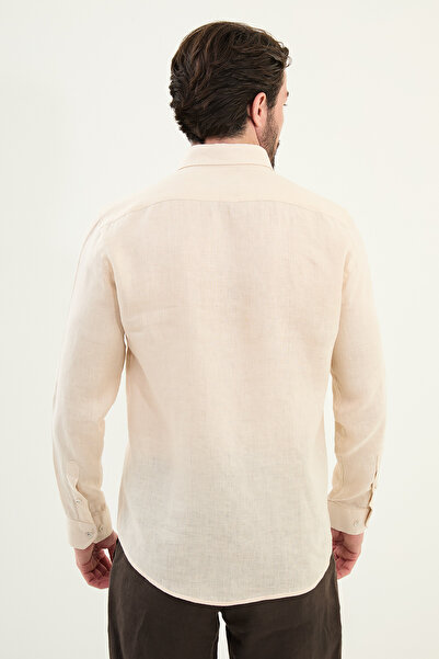 Mcr Cămașă pentru bărbați, dreptă, slim, cu mânecă lungă, 100% in, bej - 27079.25Y