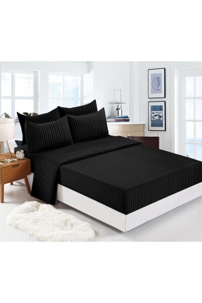 OEM 6-Piece Bed Set, Damask Fabric, Double Size, Black