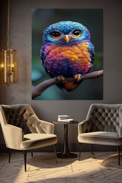 özkacar ŠARENA, PRELEPA, UMETNIČKA SLIKA SOVE NA PLATNU ZA ZID U KUĆI, DNEVNO...