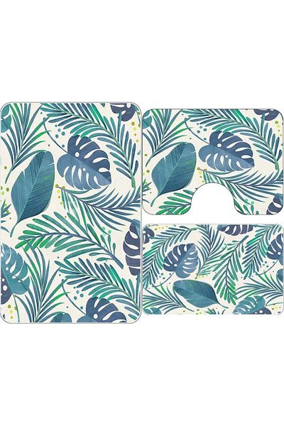 OEM Set 3 covoare de Baie, imprimeu Frunze, Antiderapant, 50x60cm, 50x80cm, 60x100cm, Multicolor