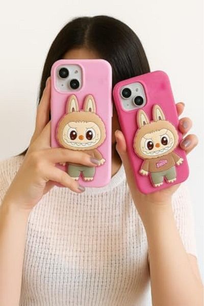Generic (2pCombo)-3D Cartoon Bunny Case, Soft Silicone Protective Cover, Cute Design for 16 Pro Max