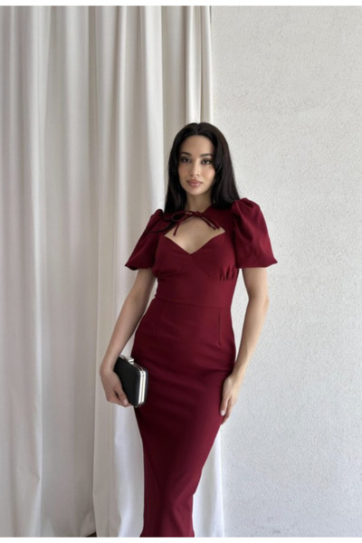 Klex Bianca Yaka Detaylı Puff Kol Midi Elbise