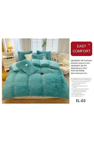 OEM Fluffy Bedding Set for Two, 4 Pieces, Uni, 220x240cm, Turquoise