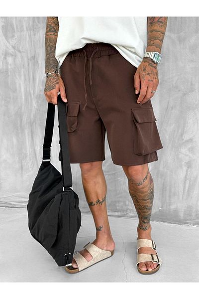 ablukaonline Мъжки къси панталони Oversize с ластик и джобове, кафяви