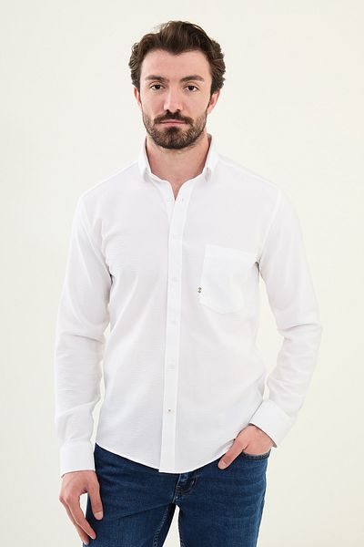 Mcr Seersucker Slim Fit Cotton Men's Shirt White - 27080.25Y