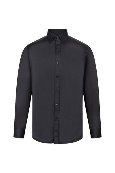 Hatemoğlu Black Classic Fit Cotton Slim Collar Long Sleeve Satin Shirt