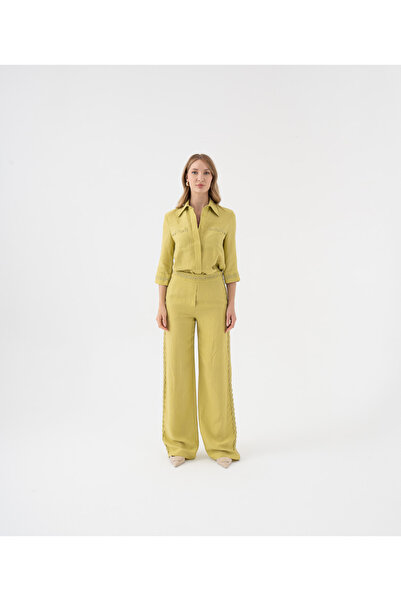 SERPİL Dantel Şerit Detaylı Gömlek Yaka İkili Takım