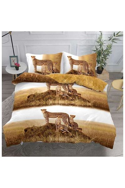 OEM Double bed linen set, Leopard print, 4 pieces, Beige tones