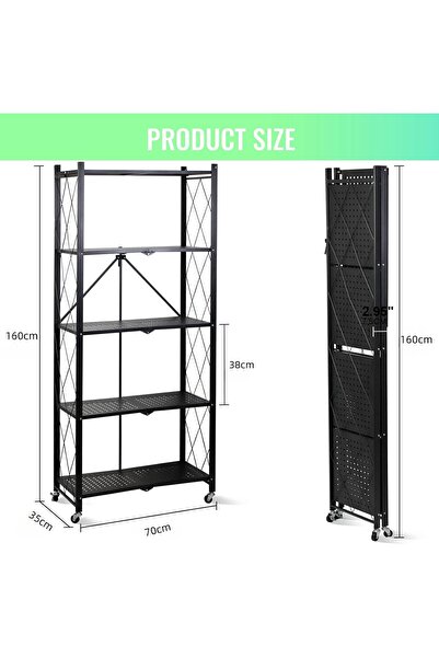 Generic SKY-TOUCH Foldable Storage Organizer 5 Tier, Storage Shelves Kitchen Cabinet Storage Rack, Shelf Storage Multipurpose Rack for Living Room Bedroom Kitchen Garage Black 71x34x175cm