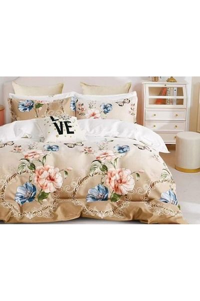 OEM Double Bed Linen, Peony Bouquet, Reversible Sheet, 6 Pieces, for 2 Persons, 230x245cm, Finet, Multic