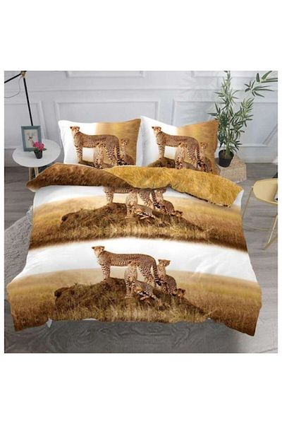 OEM Double bed linen set, Leopard print, 4 pieces, Beige tones