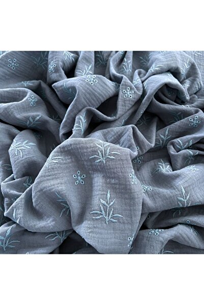 Doray Kumaş Nakışlı Çift Kat Müslin Kumaş / Çiçek Desenli / DRY 3001