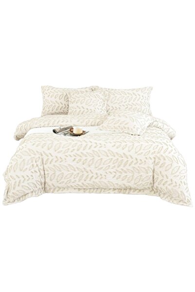 OEM Luxury Bedding Set, Cotton and Linen, Leaves Pattern, 6 Pieces, 2 Persons, 180x200cm, White