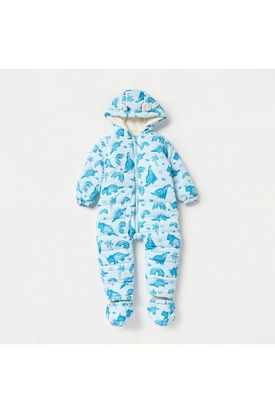 Juniors All-Over Dinosaur Print Coverall with Hood and Long Sleeves